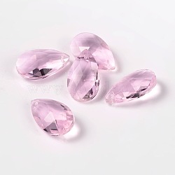 Faceted Teardrop Glass Pendants, Pearl Pink, 22x13x7mm, Hole: 1mm(GLAA-O008-B05)