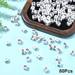 Acrylic Horizontal Hole Letter Beads, with Enamel, Cube, Letter S, 6x6x6mm, Hole: 3.2mm(OACR-YW0002-08S)