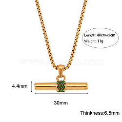 304 Stainless Steel Rhinestone T Bar Pendant Necklaces for Women, Real 18K Gold Plated, Emerald, 15.75 inch(40cm)(WGEAECE-01)
