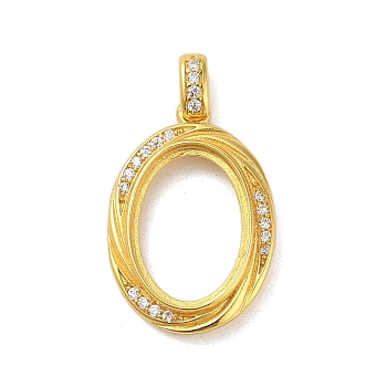 925 Sterling Silver Micro Pave Cubic Zirconia Pendant Setting, Oval, Tray: 14x10mm, 20.5x14x3mm, Hole: 4mm