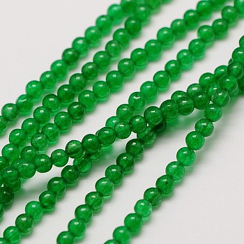 Natural White Jade Round Bead Strands, Dyed, Medium Sea Green, 2.5mm, Hole: 0.8mm, about 152pcs/strand, 15.5 inch
