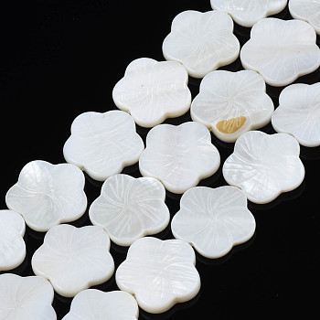 Natural Freshwater Shell Beads Strands, Flower, Seashell Color, 19x19x2~3.5mm, Hole: 0.9mm, about 20pcs/strand, 14.69 inch~14.96 inch(37.3cm~38cm)