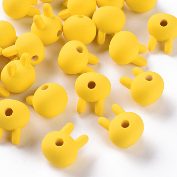 Acrylic Beads, Rubberized Style, Half Drilled, Rabbit, Gold, 19x16.5x14.5mm, Hole: 3.5mm