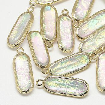 Resin Pendants, with Golden Tone Brass Findings, Oval, Colorful, 26.5x9.5x6mm, Hole: 1.5mm