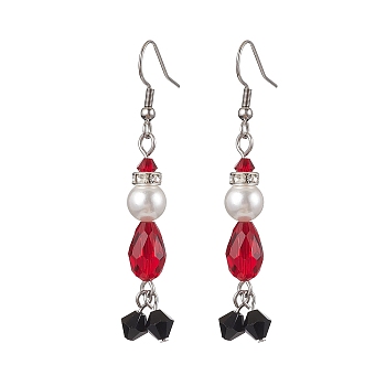 Glass Dangle Earrings, with 304 Stainless Steel French Earring Hooks, Jewely for Women, Flower, Red, 59.5~60x10mm