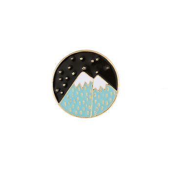 Alloy Enamel Pins, Brooch for Backpack Clothes, Flat Round with Mountain, Pale Turquoise, 24mm