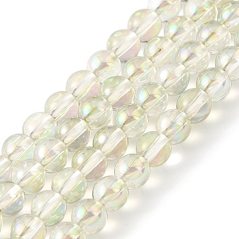 Transparent Electroplate Glass Beads Strands, Pearl Luster Plated, Round, Honeydew, 4mm, Hole: 0.7mm, about 101pcs/strand, 14.57~14.96''(37~38cm)