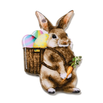 Easter Opaque Acrylic Sided Pendants, Rabbit, Colorful, 38.5x25.5x2.5mm, Hole: 2mm