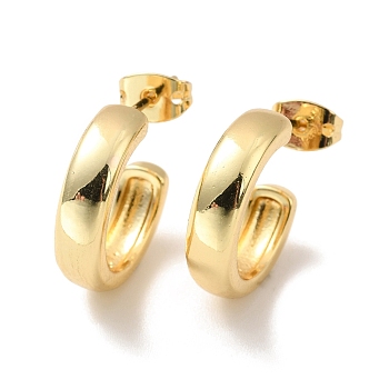 Rack Plating Brass C-shape Stud Earrings, Half Hoop Earrings for Women, Cadmium Free & Lead Free, Real 18K Gold Plated, 17x4.5mm, Pin: 1mm