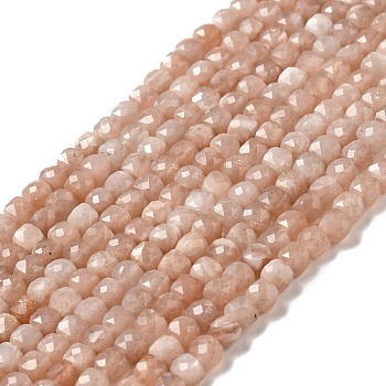 Natural Peach Moonstone Beads Strands, Grade A, Faceted, Cube, 4x4x4mm, Hole: 0.6mm, about 96pcs/strand, 15.24''(38.7cm)