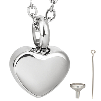 Stainless Steel Urn Ashes Necklace, 304 Stainless Steel Cable Chain Necklaces, Stainless Steel Color, 21.65 inch(55cm), 1pc