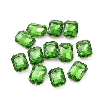 Glass Rhinestone Cabochons, Pointed Back & Silver Back Plated, Rectangle, Peridot, 14x10x5mm
