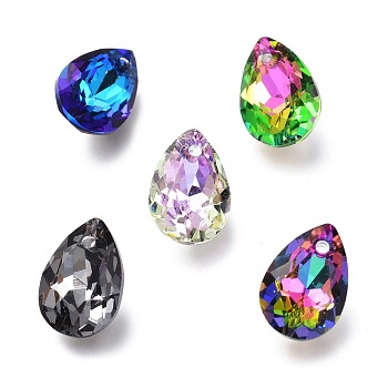 Glass Rhinestone Pendants, Back Plated, Faceted, Teardrop, Mixed Color, 9x6x4mm, Hole: 1mm