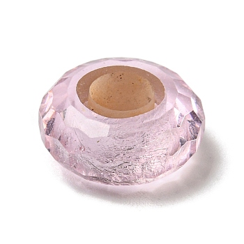 Glass European Beads, Large Hole Beads, Wheel, Faceted, Pink, 14.5x6.4mm, Hole: 5.7mm