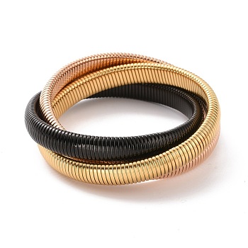 304 Stainless Steel Interlocking Flat Snake Chains Bracelet, Triple Rows Stretch Intertwined Bracelet for Women, Inner Diameter: 2-1/2 inch(6.4cm)