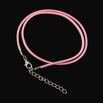 Waxed Cotton Cord Necklace Making, with Alloy Lobster Claw Clasps and Iron End Chains, Platinum, Pearl Pink, 17.4 inch(44cm)