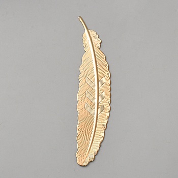 Alloy Bookmarks, Feather, Golden, 115x23x1mm, Hole: 0.8mm