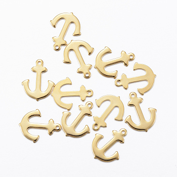 201 Stainless Steel Pendants, Anchor, Golden, 16x13x1mm, Hole: 1mm