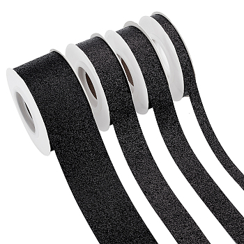 Elite 4 Rolls 4 Styles Sparkle Polyester Ribbons, Glitter Ribbon, Garment Accessories, Black, 3/8 inch(10mm), about 10.00 Yards(9.14m)/roll, 1 roll/style