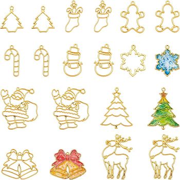 Christmas Zinc Alloy Open Back Bezel Pendants, For DIY UV Resin, Epoxy Resin, Pressed Flower Jewelry, Long-Lasting Plated, Mixed Shapes, Golden, Pendants: 20pcs/box