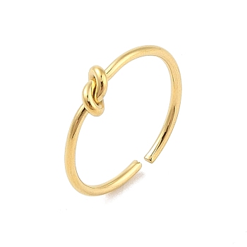 Simple Knotted 304 Stainless Steel Open Cuff Ring for Women Men, Real 18K Gold Plated, 1.4mm, Knot: 4.8x6mm, Adjustable