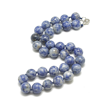 Natural Blue Spot Jasper Beaded Necklaces, with Alloy Lobster Clasps, Round, 18.1 inch~18.5  inch(46~47cm), round: 11.5~12mm