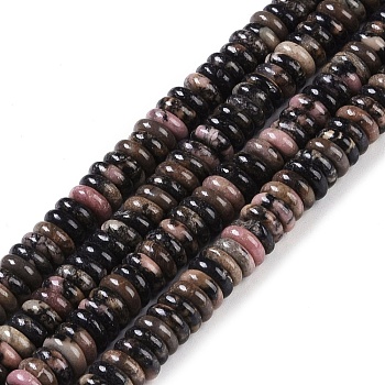 Natural Rhodonite Beads Strands, Rondelle, 6~6.5x2~2.5mm, Hole: 1mm, about 181~191pcs/strand, 15.16~15.35''(38.5~39.1cm)