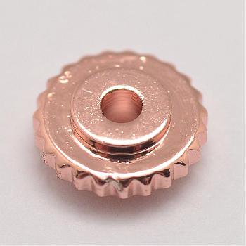 Brass Spacer Beads, Flat Round, Rose Gold, 6x2mm, Hole: 1mm