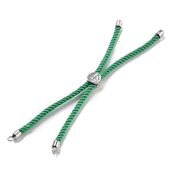 Twisted Nylon Cord Silder Bracelets, Link Bracelet Making for Connector Charm, with Long-Lasting Plated Platinum Brass Cord End & Alloy Tree of Life, Green, 8-3/4~8-7/8 inch(22.2~22.6cm), Hole: 2mm