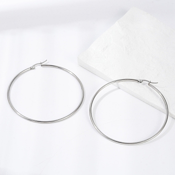 Tarnish Resistant 304 Stainless Steel Big Hoop Earrings, Hypoallergenic Earrings, Stainless Steel Color, 12 Gauge, 64~66x2mm, Pin: 0.7~1.3x0.68mm