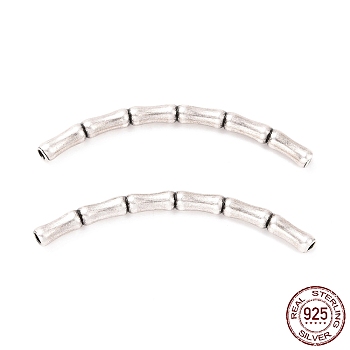 925 Sterling Silver Tube Beads, Bamboop-shaped with Textured, Antique Silver, 35x8x2.5mm, Hole: 1.4mm, about 20Pcs/10g