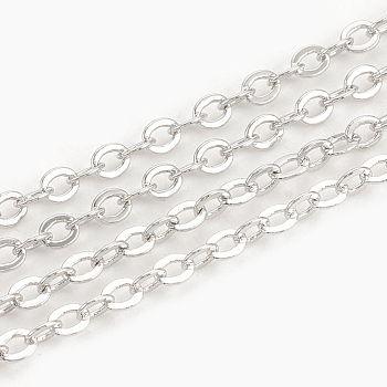 3.28 Feet Brass Cable Chains, Soldered, Flat Oval, Real Platinum Plated, 2.5x2x0.2mm