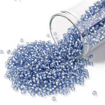 TOHO Round Seed Beads, Japanese Seed Beads, (33F) Silver Lined Frost Light Sapphire, 11/0, 2.2mm, Hole: 0.8mm, about 50000pcs/pound