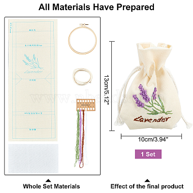 Lavender Pattern Embroidery Starter Drawstring Bag Making Kit(DIY-WH0308-156)-2