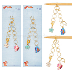Brass Ring Knitting Row Counter Chains, with Alloy Enamel Charm, Flower & Butterfly, Golden, 16.2cm, 2pcs/set(HJEW-NB00116)