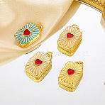 Brass Enamel Locket Pendants, Rectangle with Heart, Real 18K Gold Plated, 23x16x7.5mm, Hole: 4mm, Inner Diameter: 17.5x11.5mm(KK-P335-04G)