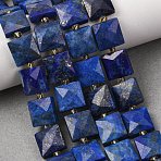 Natural Lapis Lazuli Beads Strands, Faceted, Square, with Seed Beads, 10.5x10.5x4.5~5.5mm, Hole: 1mm, about 31pcs/strand, 14.76~15.16''(37.5~38.5cm)(G-F839-A34-01)