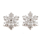 Christmas Brass Clear Cubic Zirconia Beads, Cadmium Free & Lead Free, Rack Plating, Long-Lasting Plated, Snowflake, Platinum, 8.5x10x2.5mm, Hole: 0.8mm(KK-B186-03P)