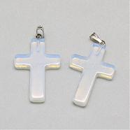 Opalite Pendants, with Iron Findings, Cross, Platinum, 33x20x3~4mm, Hole: 5x2mm(G-T002-32)
