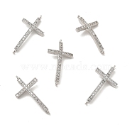Brass Micro Pave Clear Cubic Zirconia Connector Charms, Religion Cross Links, Platinum, 31x16x3.5mm, Hole: 1.2mm(KK-E068-VB331)