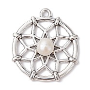 Natural Cultured Freshwater Pearl Pendants, Alloy Flower Charms, Antique Silver, 30.5x27x7mm, Hole: 2mm(PALLOY-JF02314)