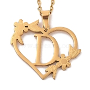 Vacuum Plating 201 Stainless Steel Pendant Necklaces, Letter D, 12.28 inch(31.2cm)(NJEW-R267-02D-G)