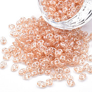 Transparent Czech Glass Seed Beads, Colours Luster, 2-Hole, Oval, Light Salmon, 5x3.5x2.5mm, Hole: 0.9mm, about 500g/bag(SEED-N004-005-C06)