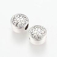 Tibetan Style Alloy European Beads, Large Hole Beads, Flat Round with Tree, Cadmium Free & Nickel Free & Lead Free, Antique Silver, 13x12x9mm, Hole: 4.5mm(X-TIBEB-Q067-25AS-NR)