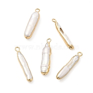Baroque Natural Keshi Pearl Pendants, Rectangle Charms, with Brass Loops, Light Gold, 25~28x5~7x3~5mm, Hole: 1.6~1.8mm(PEAR-P004-68KCG)
