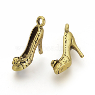 Tibetan Style Alloy Stilettos Pendants, High-heeled Shoes, Antique Golden, 14.5x12x4mm, Hole: 2mm(TIBE-S307-54AG)