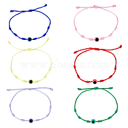 6Pcs 6 Colors Resin Evil Eye Braided Bead Bracelets Set, Waxed Cord Adjustable Bracelets for Women, Mixed Color, Inner Diameter: 1-1/8~3-1/2 inch(2.7~9cm), 1Pc/color(BJEW-FI0001-32)