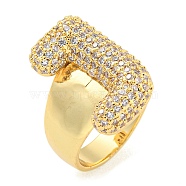 Brass Micro Pave Clear Cubic Zirconia Letter Open Cuff Ring for Women, Real 18K Gold Plated, Letter J, 23x14mm, Inner Diameter: 21mm(RJEW-M173-01G-J)