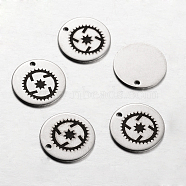 Spray Painted Stainless Steel Steampunk Charms, Flat Round with Gear Pattern, Stainless Steel Color, 14x1mm, Hole: 1mm(STAS-I051-E01)