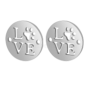 304 Stainless Steel Links connectors, Laser Cut, Flat Round with Dog Paw Prints and Word Love, Stainless Steel Color, 11.5x1mm, Hole: 1.5mm(STAS-CJC0001-13P)